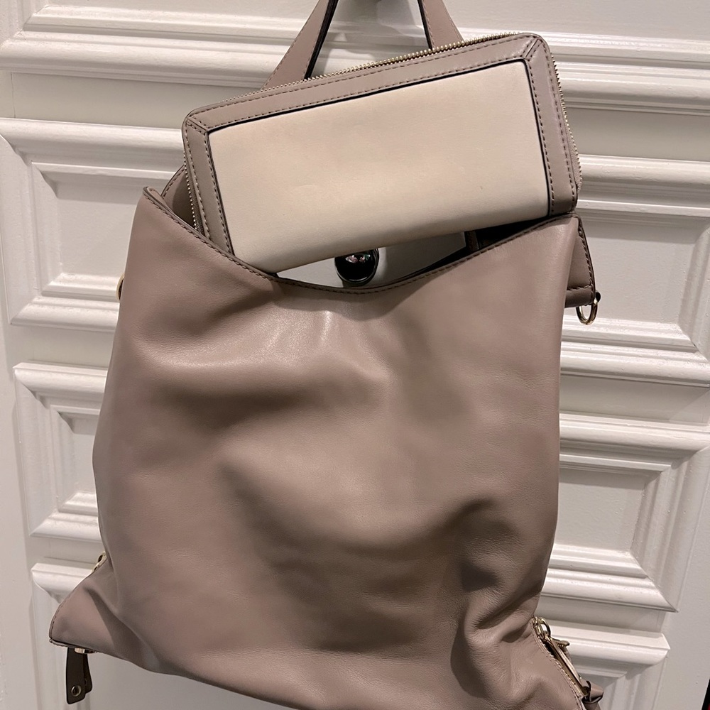 Michael Kors beige purse with zip around wallet